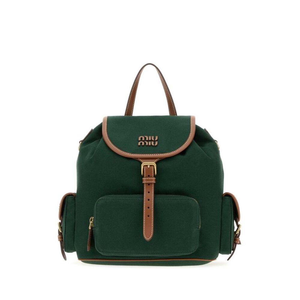 Miu Miu Women Dark Green Canvas Backpack